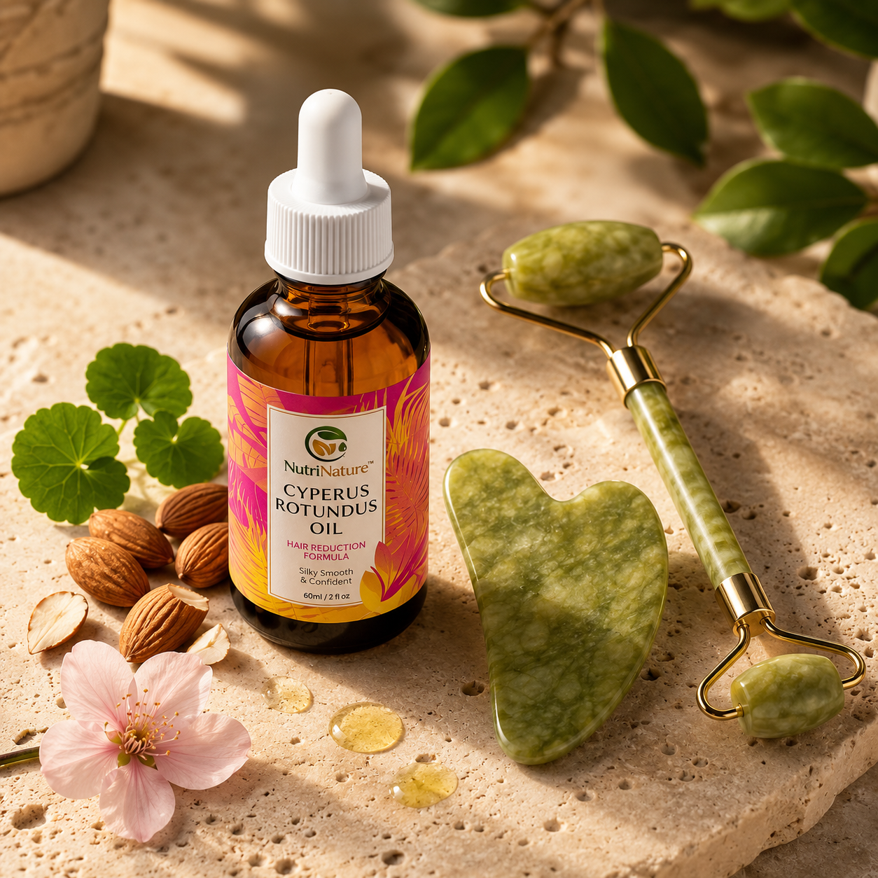 NutriNature™ Jade Gua Sha & Facial Roller — 100% Natural Stone