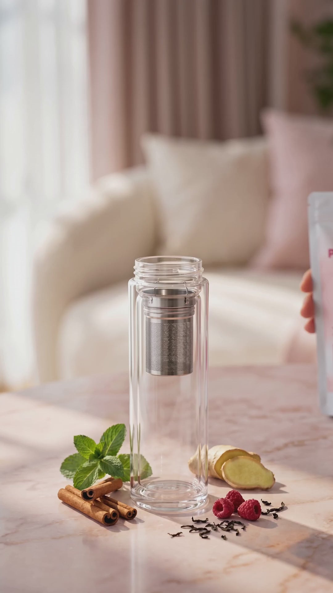 NutriNature™ Wellness Tea Tumbler — Double-Wall Glass with Bamboo Lid & Infuser