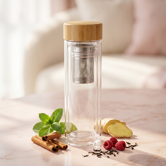NutriNature™ Wellness Tea Tumbler — Double-Wall Glass with Bamboo Lid & Infuser
